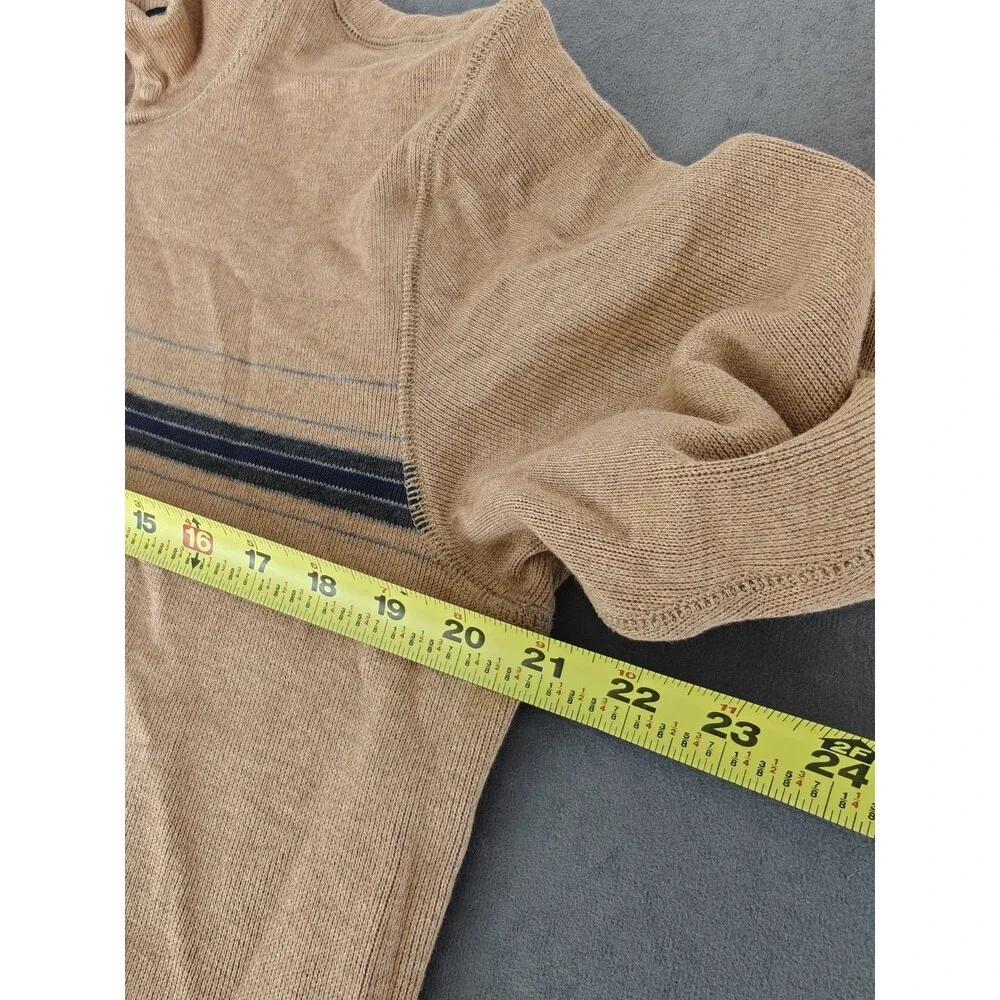 Banana Republic Mens Medium 1/4 Zip Sweater Tan Cotton Knit Pullover Mock Neck